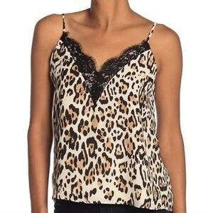 SOCIALITE Leopard V-Neck Lace Camisole SIZE: L